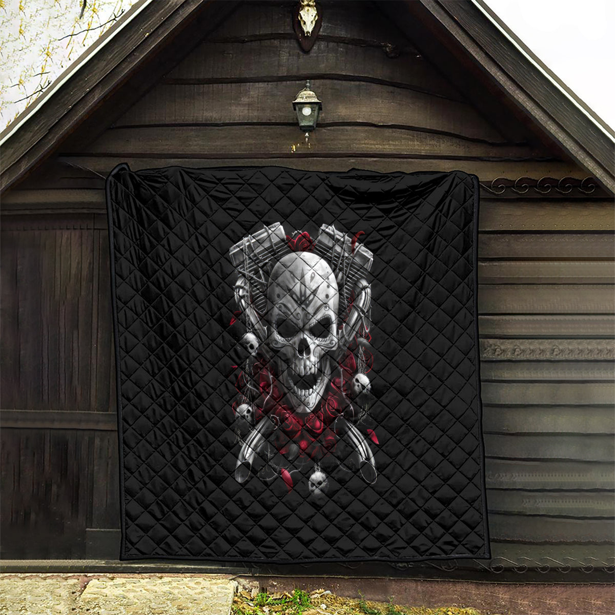Skull Quilt Riding Motocycle Girl Rose - Wonder Print Shop