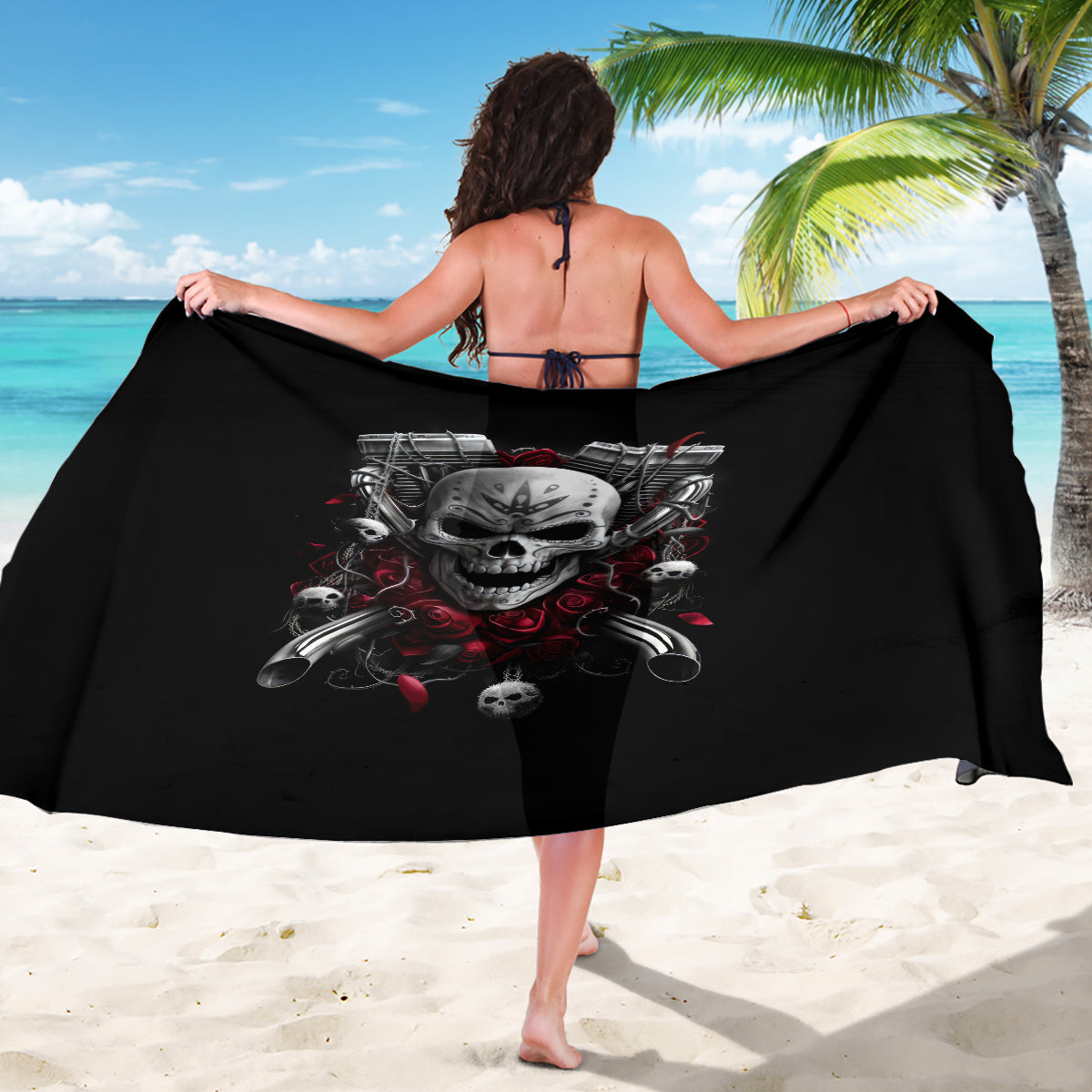 Skull Sarong Riding Motocycle Girl Rose - Wonder Print Shop