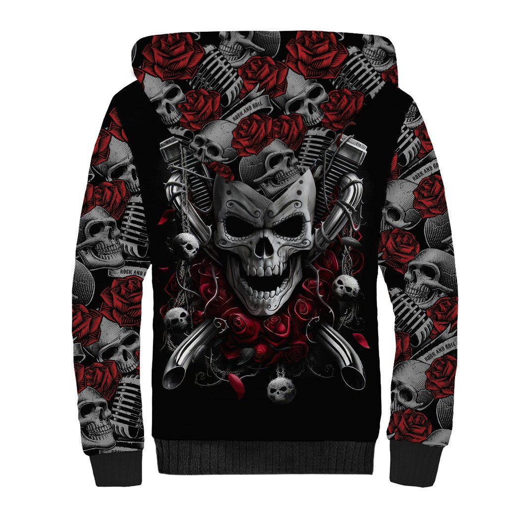 Skull Sherpa Hoodie Riding Motocycle Girl Rose - Wonder Print Shop