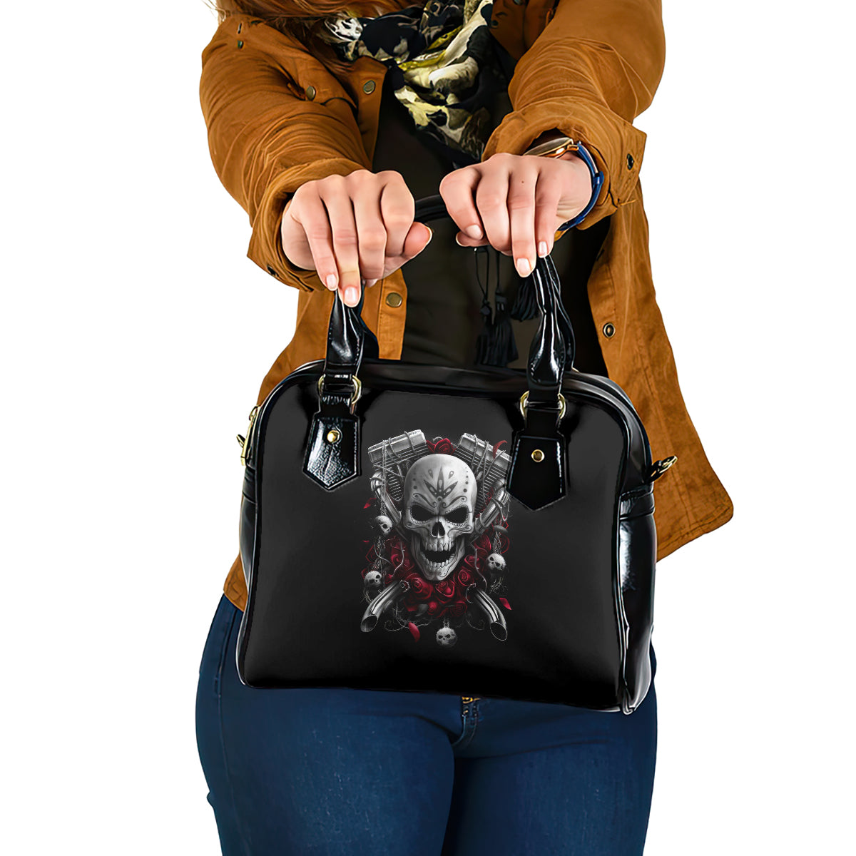 skull-shoulder-handbag-riding-motocycle-girl-rose