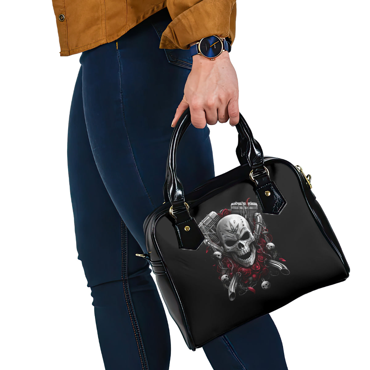 skull-shoulder-handbag-riding-motocycle-girl-rose