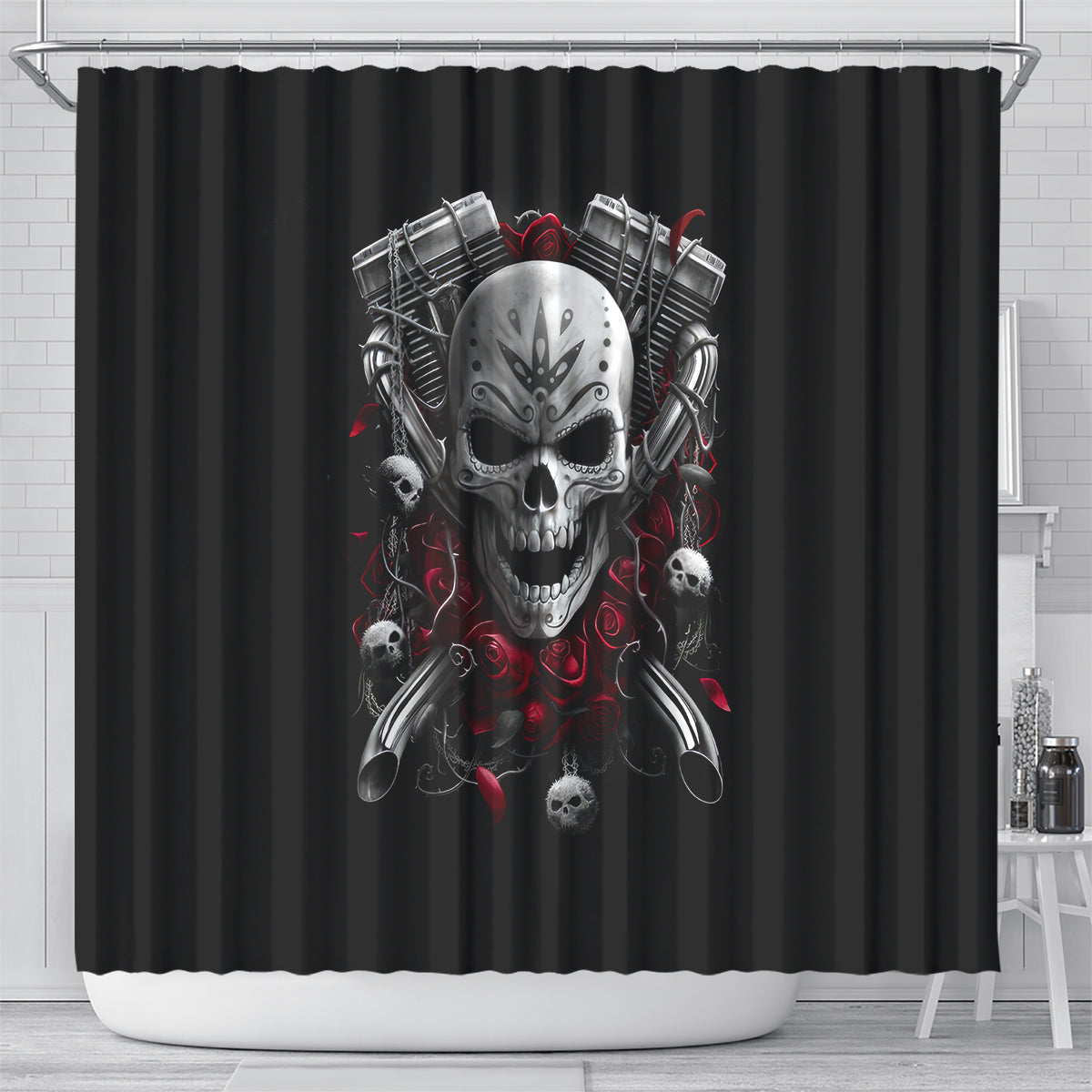 skull-shower-curtain-riding-motocycle-girl-rose