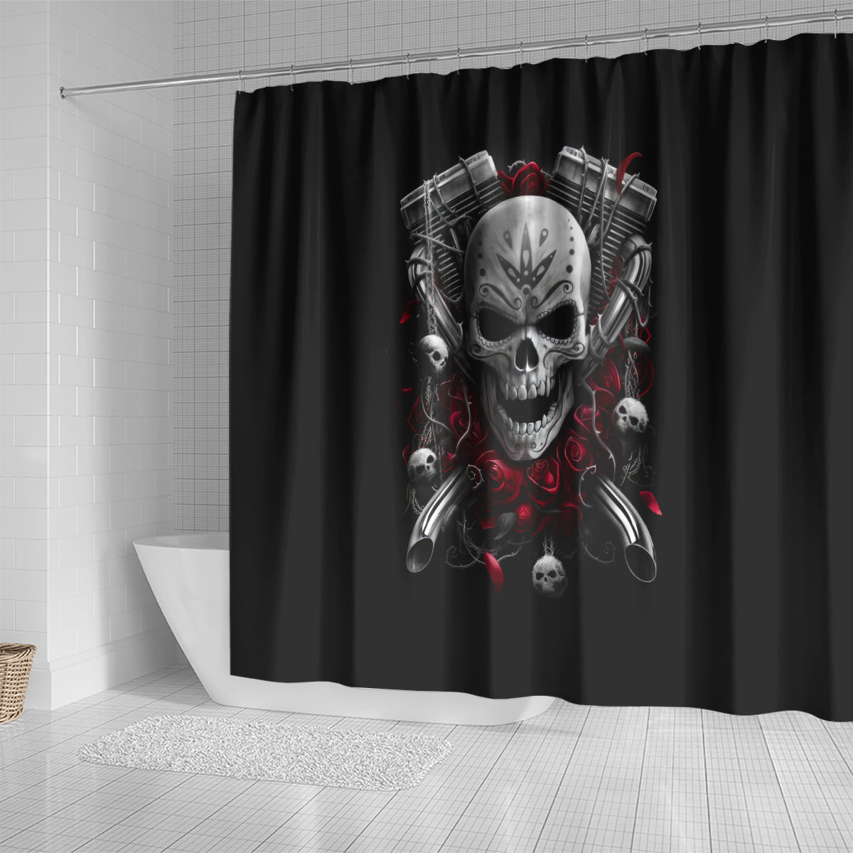 skull-shower-curtain-riding-motocycle-girl-rose