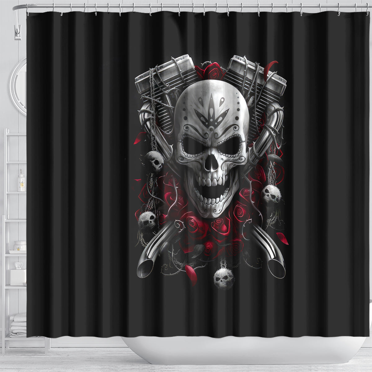 skull-shower-curtain-riding-motocycle-girl-rose