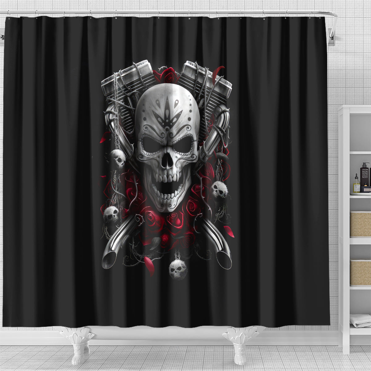 skull-shower-curtain-riding-motocycle-girl-rose