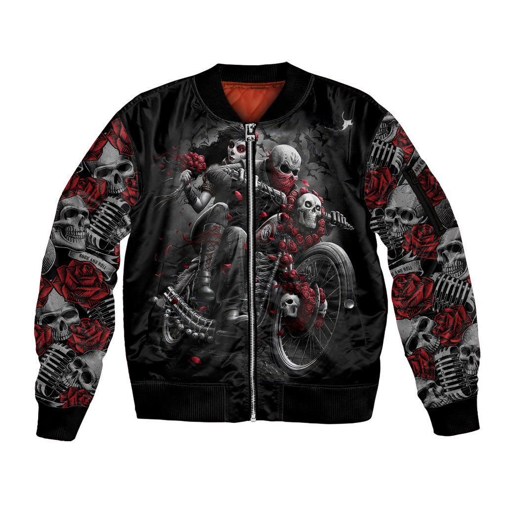 Skull Sleeve Zip Bomber Jacket Riding Motocycle Girl Rose - Wonder Print Shop