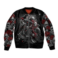 Skull Sleeve Zip Bomber Jacket Riding Motocycle Girl Rose - Wonder Print Shop