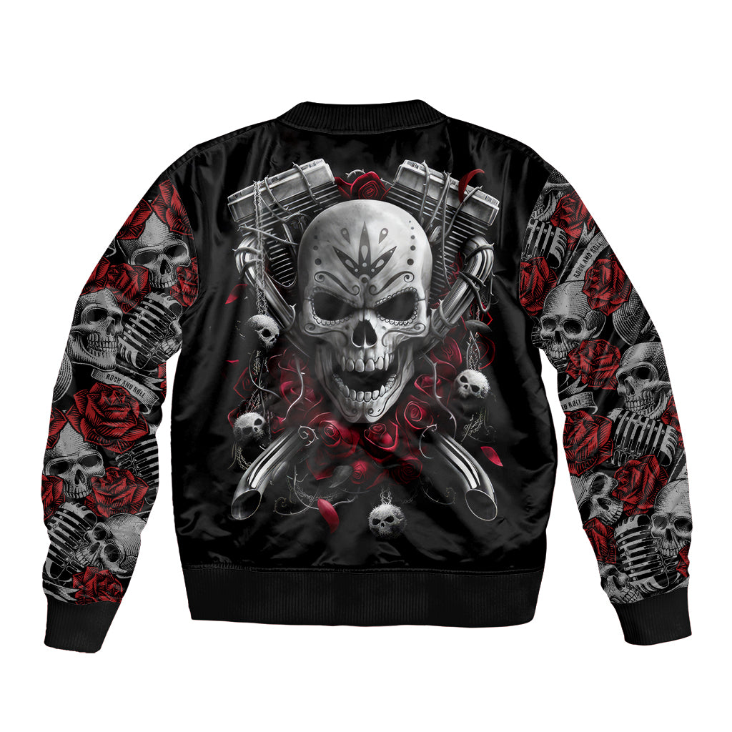 Skull Sleeve Zip Bomber Jacket Riding Motocycle Girl Rose - Wonder Print Shop