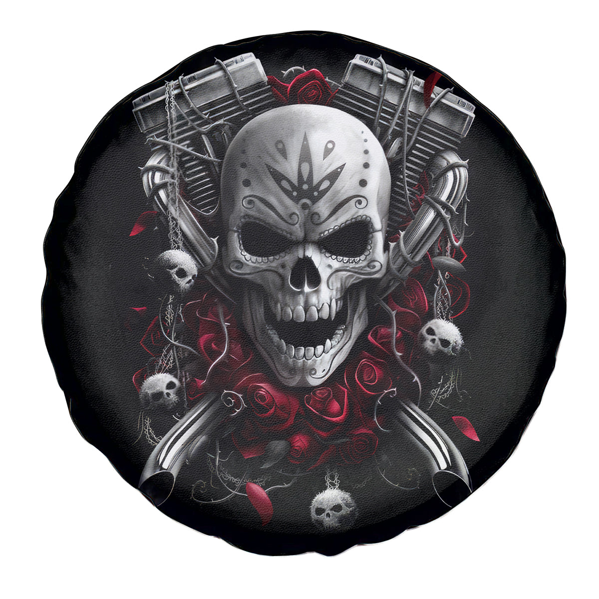 Skull Spare Tire Cover Riding Motocycle Girl Rose - Wonder Print Shop