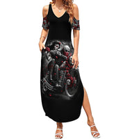 Skull Summer Maxi Dress Riding Motocycle Girl Rose - Wonder Print Shop