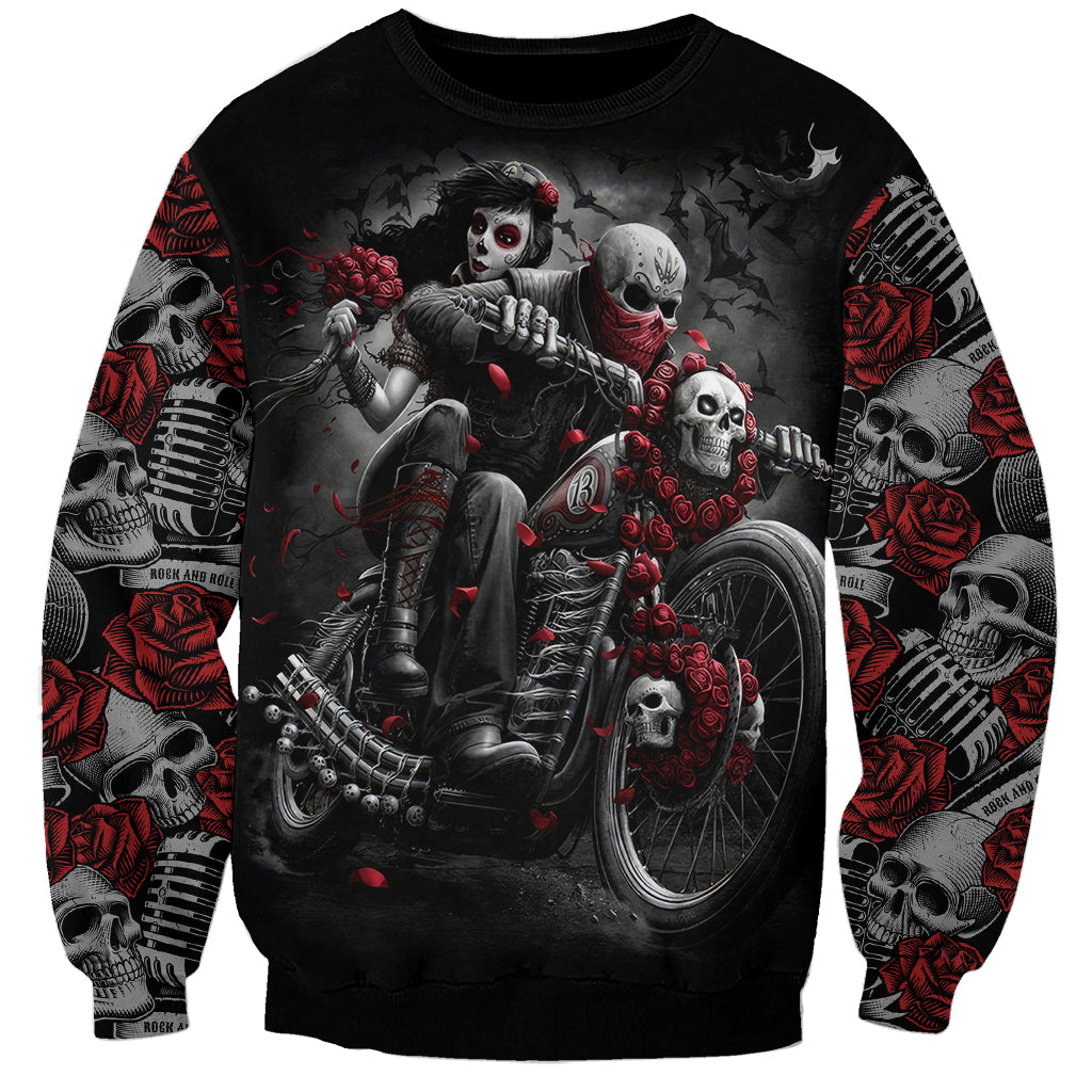 Skull Sweatshirt Riding Motocycle Girl Rose - Wonder Print Shop