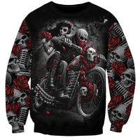 Skull Sweatshirt Riding Motocycle Girl Rose - Wonder Print Shop