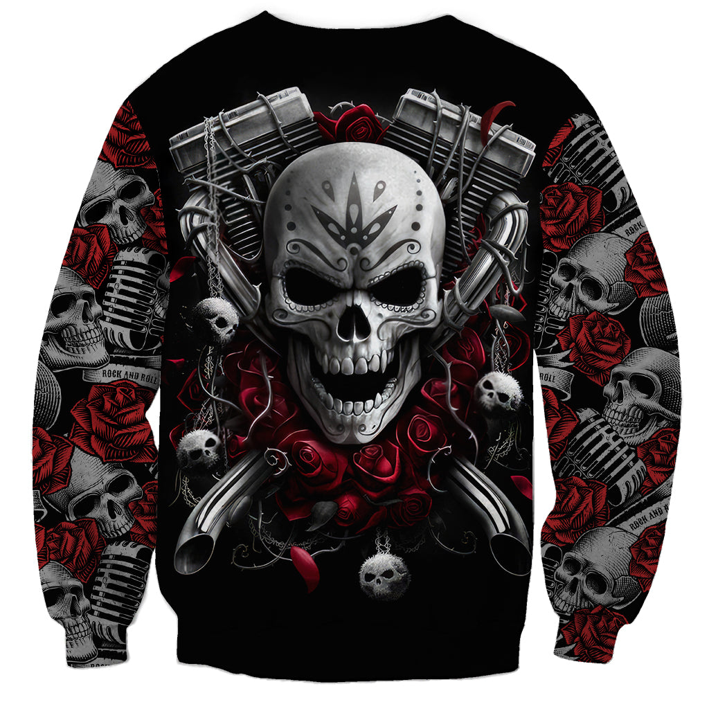 Skull Sweatshirt Riding Motocycle Girl Rose - Wonder Print Shop