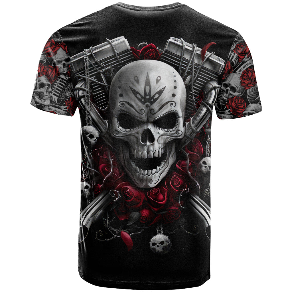 Skull T Shirt Riding Motocycle Girl Rose - Wonder Print Shop