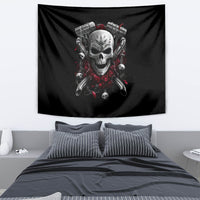 Skull Tapestry Riding Motocycle Girl Rose - Wonder Print Shop