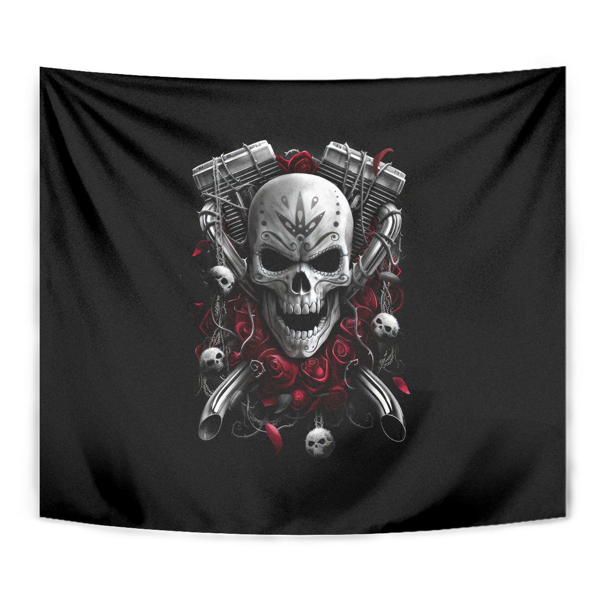 Skull Tapestry Riding Motocycle Girl Rose - Wonder Print Shop