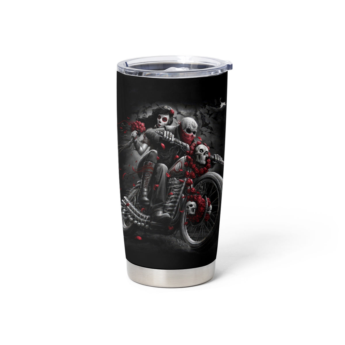 Skull Tumbler Cup Riding Motocycle Girl Rose - Wonder Print Shop