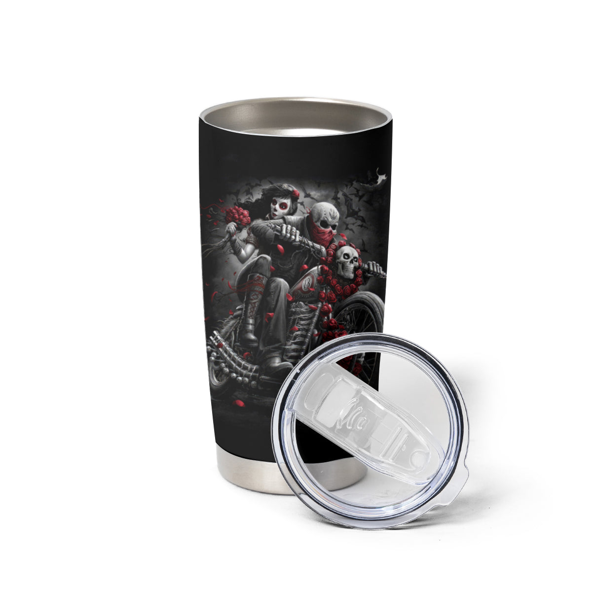 Skull Tumbler Cup Riding Motocycle Girl Rose - Wonder Print Shop