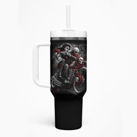 Skull Tumbler With Handle Riding Motocycle Girl Rose - Wonder Print Shop