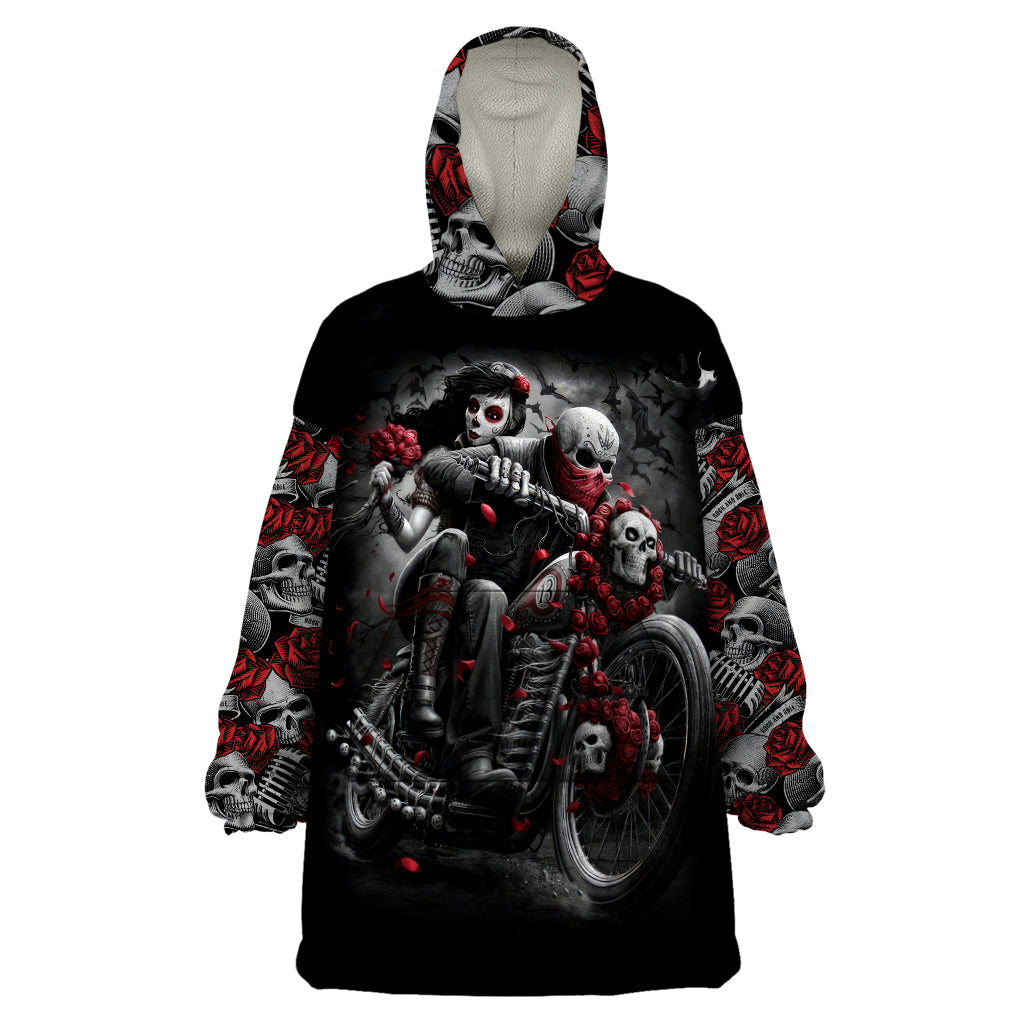 Skull Wearable Blanket Hoodie Riding Motocycle Girl Rose - Wonder Print Shop