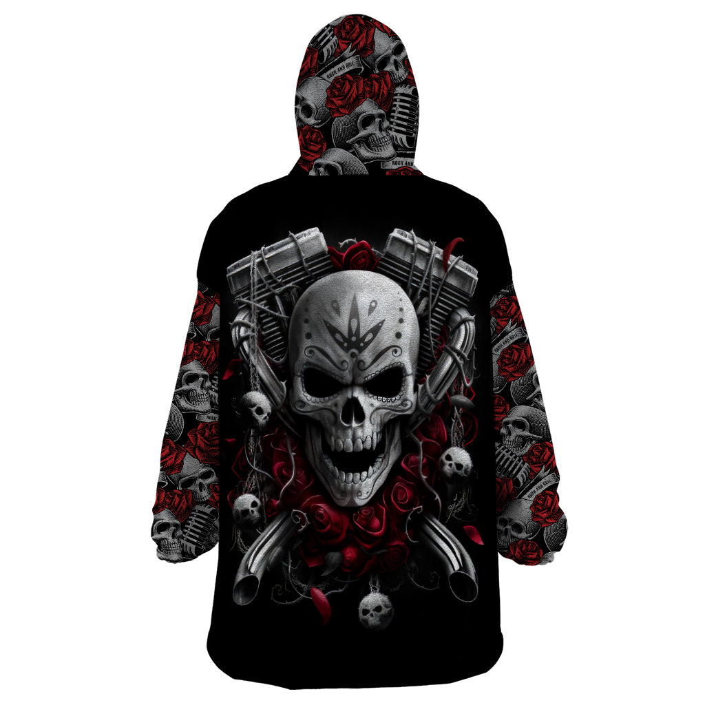 Skull Wearable Blanket Hoodie Riding Motocycle Girl Rose - Wonder Print Shop