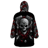 Skull Wearable Blanket Hoodie Riding Motocycle Girl Rose - Wonder Print Shop