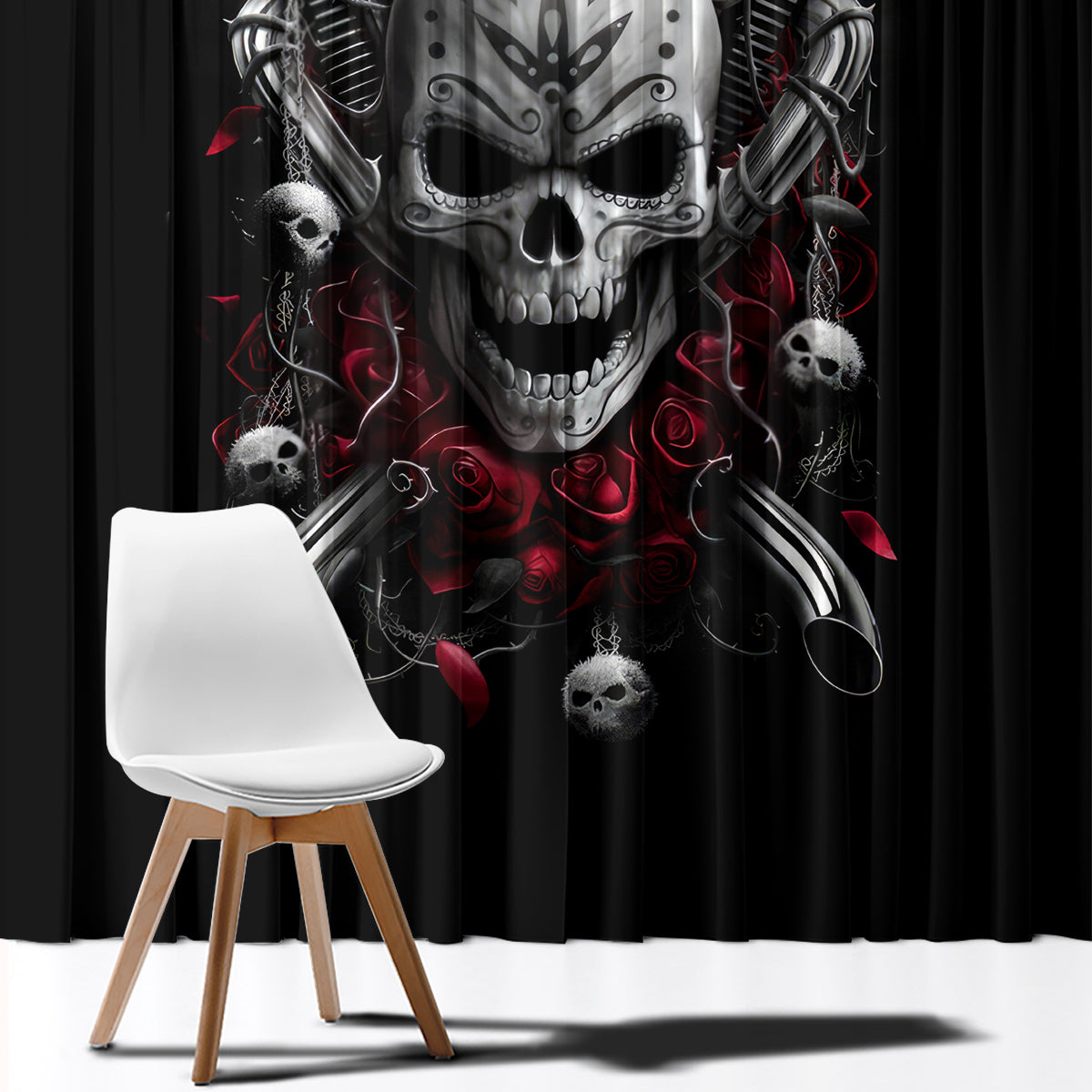 Skull Window Curtain Riding Motocycle Girl Rose - Wonder Print Shop