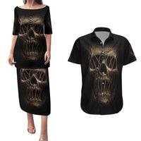Skull Couples Matching Puletasi Dress and Hawaiian Shirt Mummy Face Inside - Wonder Print Shop