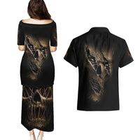 Skull Couples Matching Puletasi Dress and Hawaiian Shirt Mummy Face Inside - Wonder Print Shop