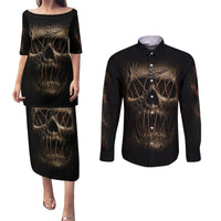 Skull Couples Matching Puletasi Dress and Long Sleeve Button Shirts Mummy Face Inside - Wonder Print Shop