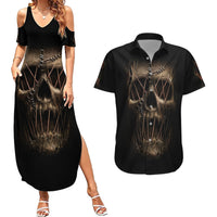 Skull Couples Matching Summer Maxi Dress and Hawaiian Shirt Mummy Face Inside - Wonder Print Shop