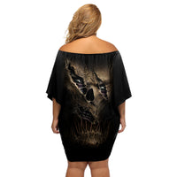 Skull Off Shoulder Short Dress Mummy Face Inside - Wonder Print Shop