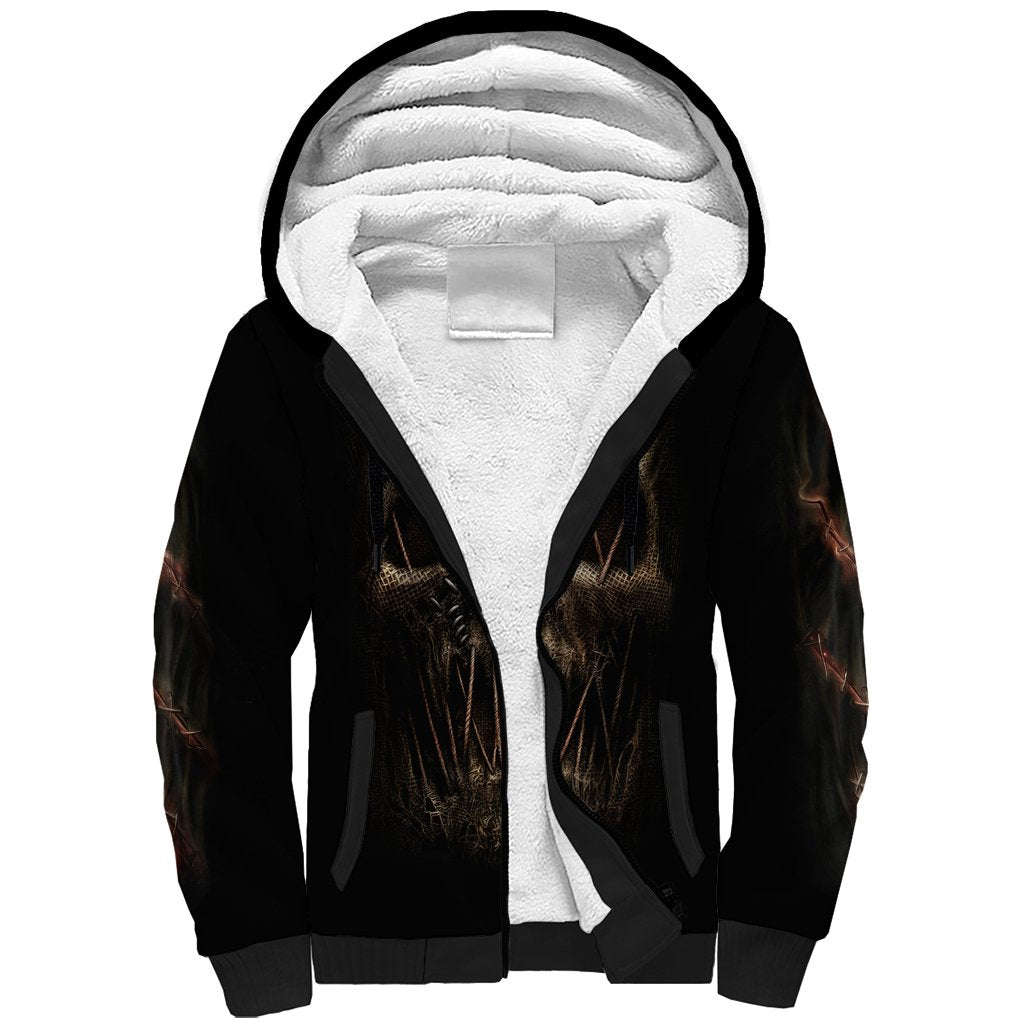 Skull Sherpa Hoodie Mummy Face Inside - Wonder Print Shop