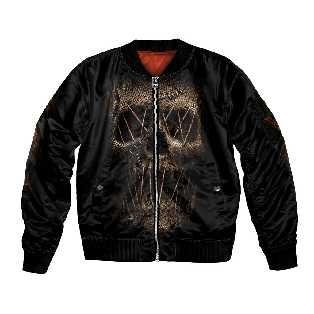 Skull Sleeve Zip Bomber Jacket Mummy Face Inside - Wonder Print Shop