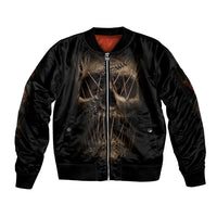 Skull Sleeve Zip Bomber Jacket Mummy Face Inside - Wonder Print Shop