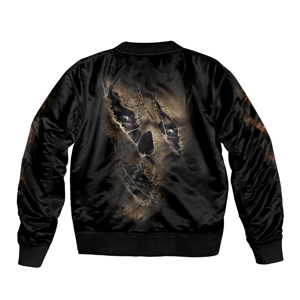 Skull Sleeve Zip Bomber Jacket Mummy Face Inside - Wonder Print Shop