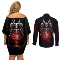 Skull Couples Matching Off Shoulder Short Dress and Long Sleeve Button Shirts Prayer Skull - Wonder Print Shop