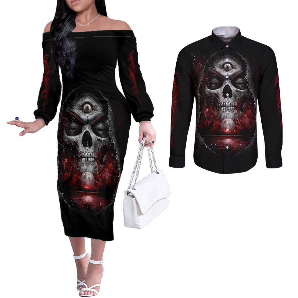 skull-couples-matching-off-the-shoulder-long-sleeve-dress-and-long-sleeve-button-shirts-prayer-skull