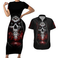 Skull Couples Matching Short Sleeve Bodycon Dress and Hawaiian Shirt Prayer Skull - Wonder Print Shop