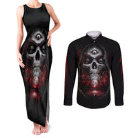 Skull Couples Matching Tank Maxi Dress and Long Sleeve Button Shirts Prayer Skull - Wonder Print Shop