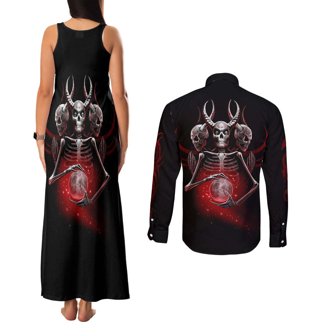 Skull Couples Matching Tank Maxi Dress and Long Sleeve Button Shirts Prayer Skull - Wonder Print Shop