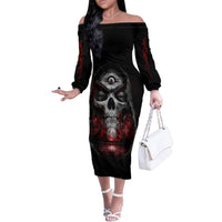 Skull Off The Shoulder Long Sleeve Dress Prayer Skull - Wonder Print Shop