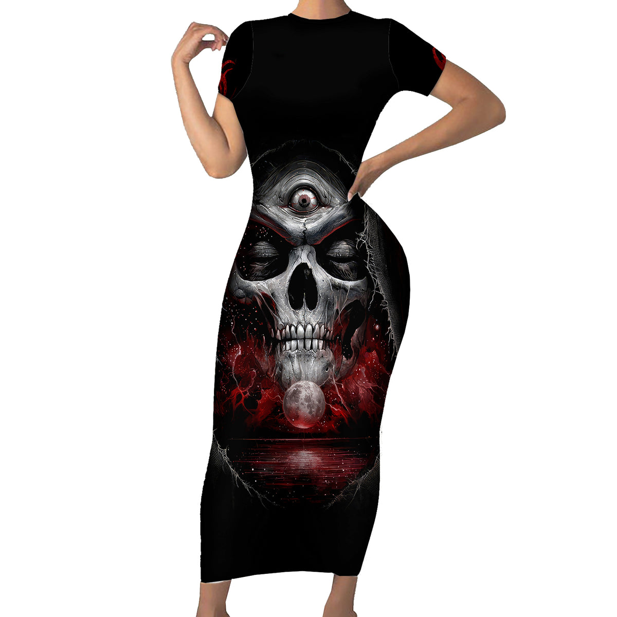 Skull Short Sleeve Bodycon Dress Prayer Skull - Wonder Print Shop