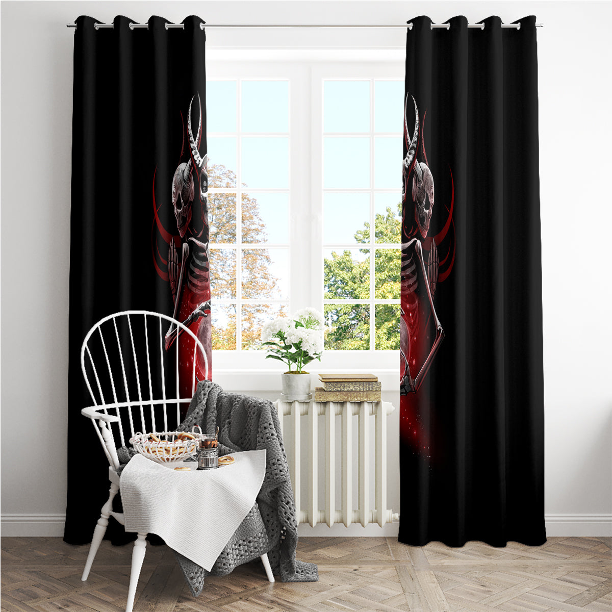 Skull Window Curtain Prayer Skull - Wonder Print Shop