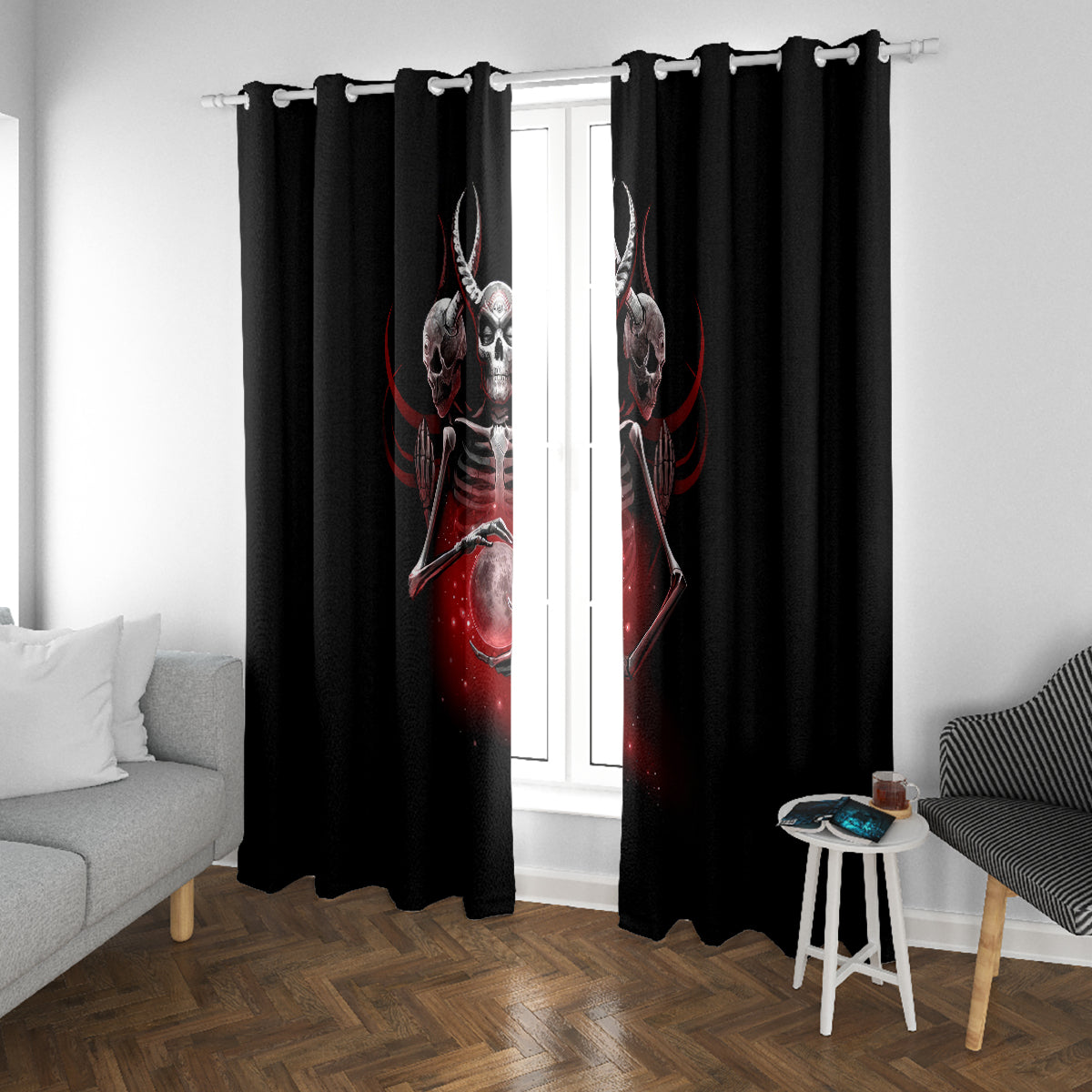 Skull Window Curtain Prayer Skull - Wonder Print Shop