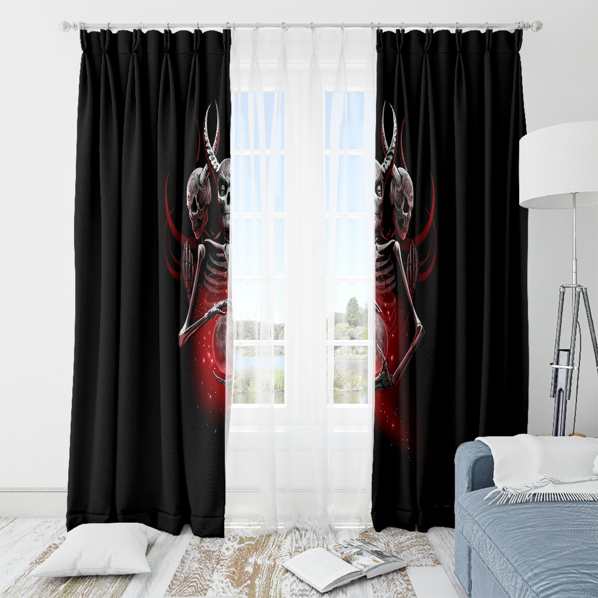 Skull Window Curtain Prayer Skull - Wonder Print Shop