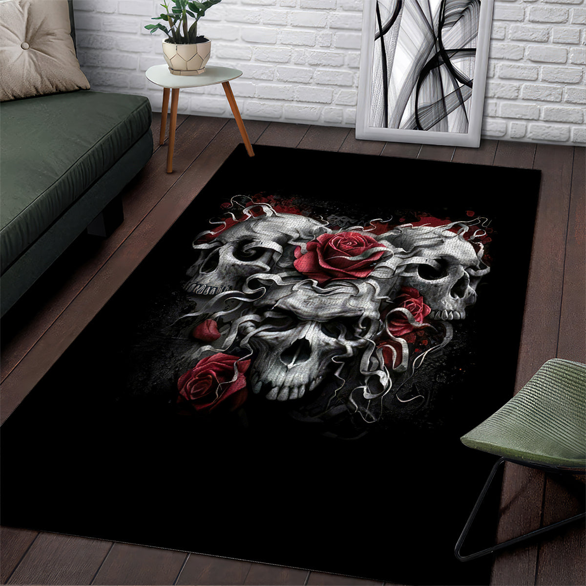Skull Area Rug Three Skull No See Evil Rose - Wonder Print Shop