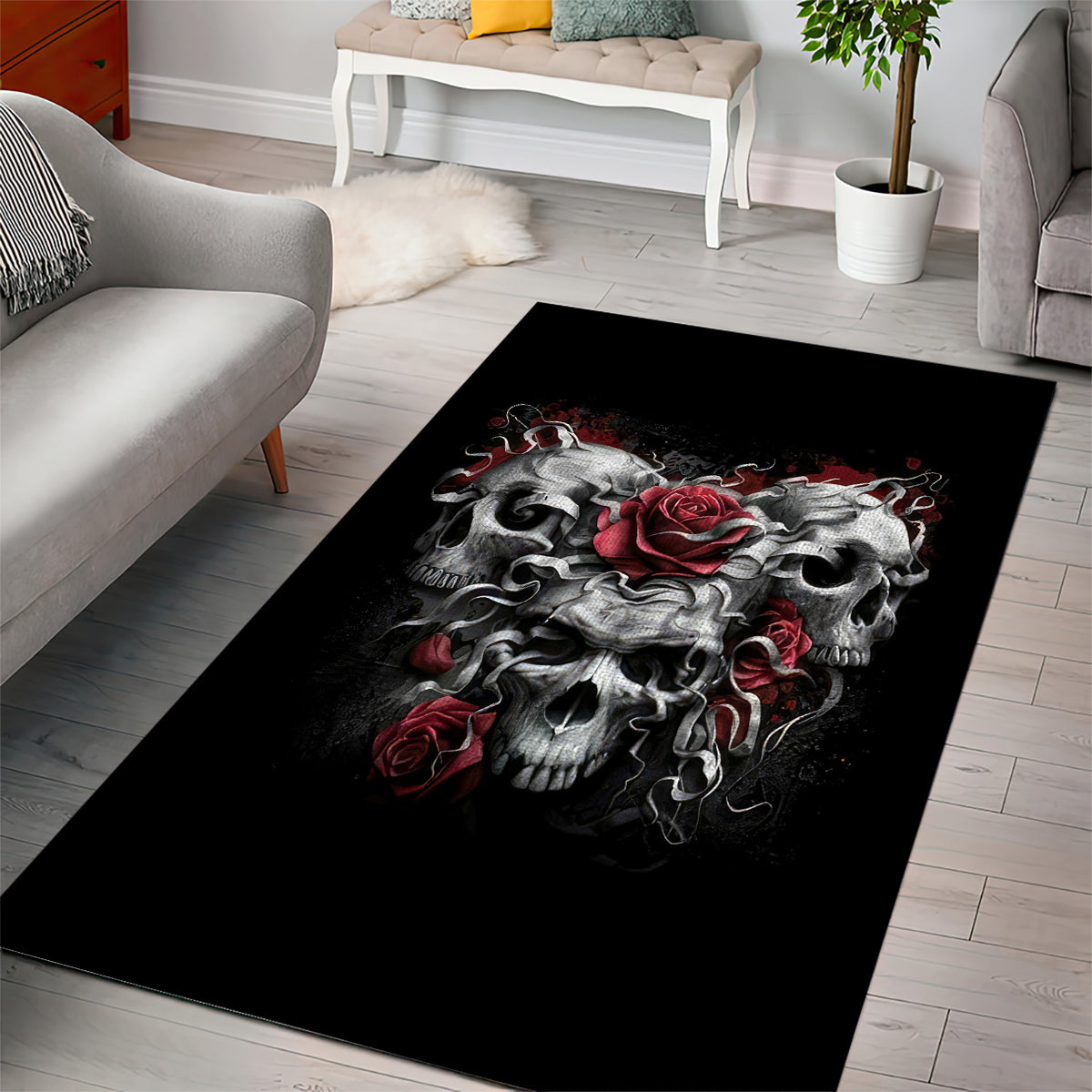 Skull Area Rug Three Skull No See Evil Rose - Wonder Print Shop