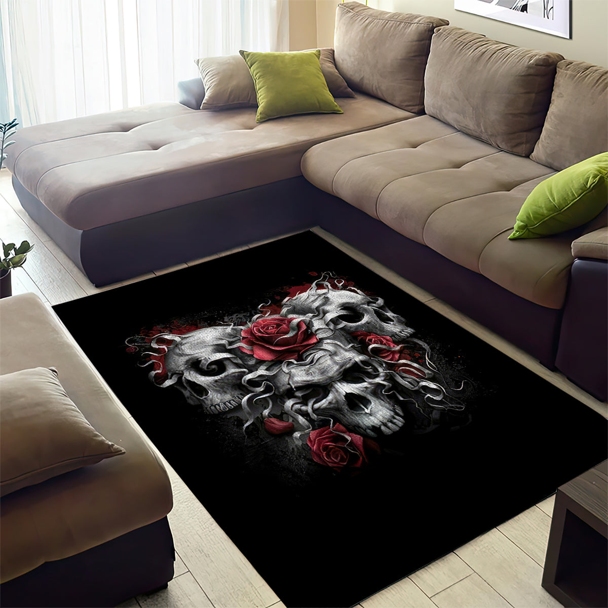 Skull Area Rug Three Skull No See Evil Rose - Wonder Print Shop