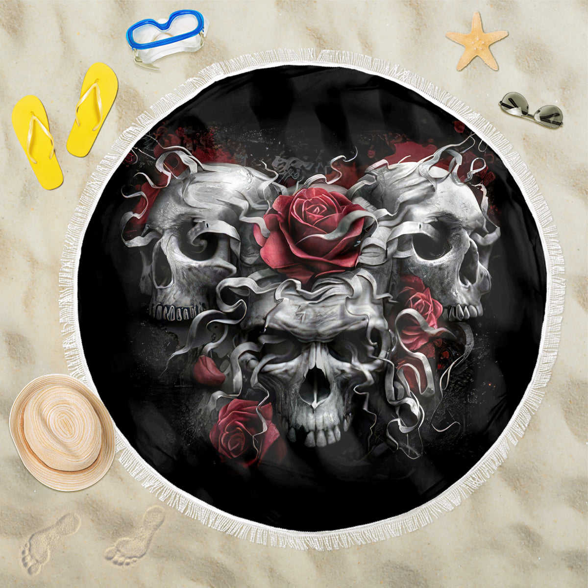 Skull Beach Blanket Three Skull No See Evil Rose - Wonder Print Shop